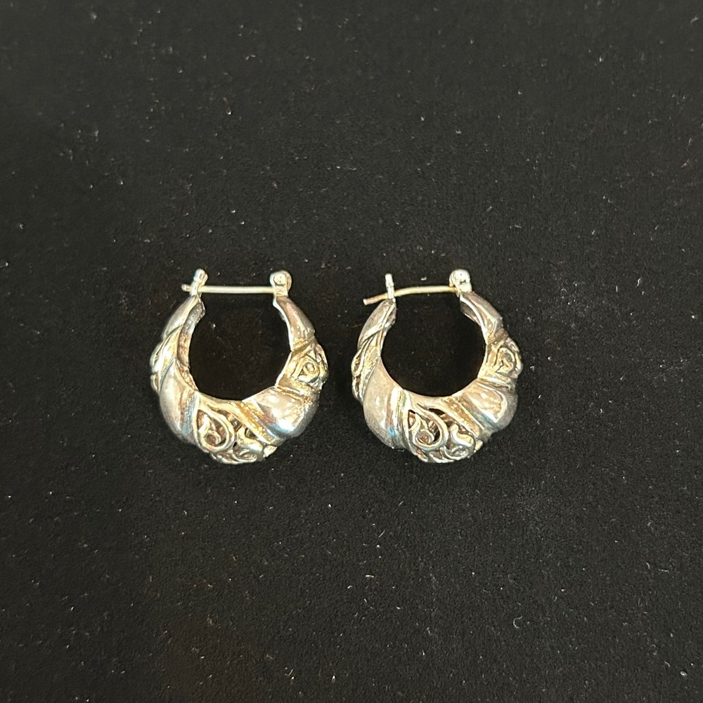 Vintage Silver 925 Filigree Hoop Earrings Two Tone Pierced